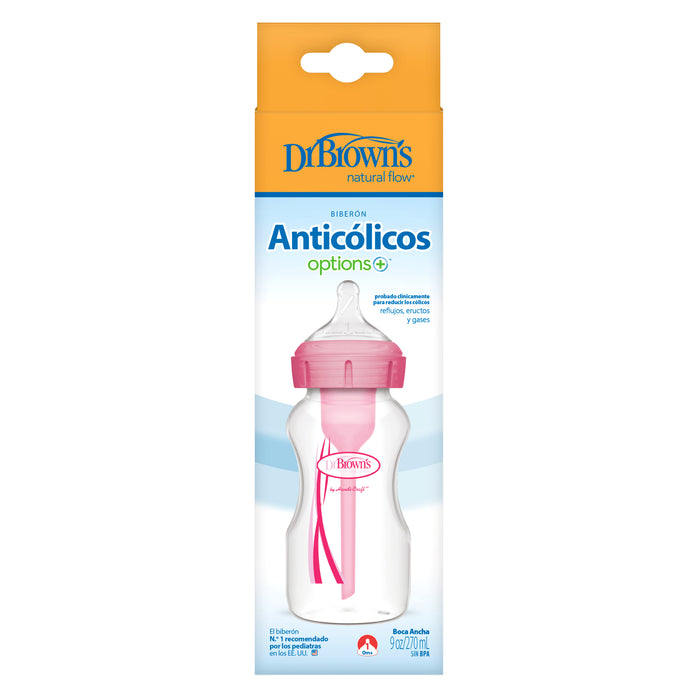 Mamadera Anticólico Boca Ancha 270ml Rosado Dr. Brown's